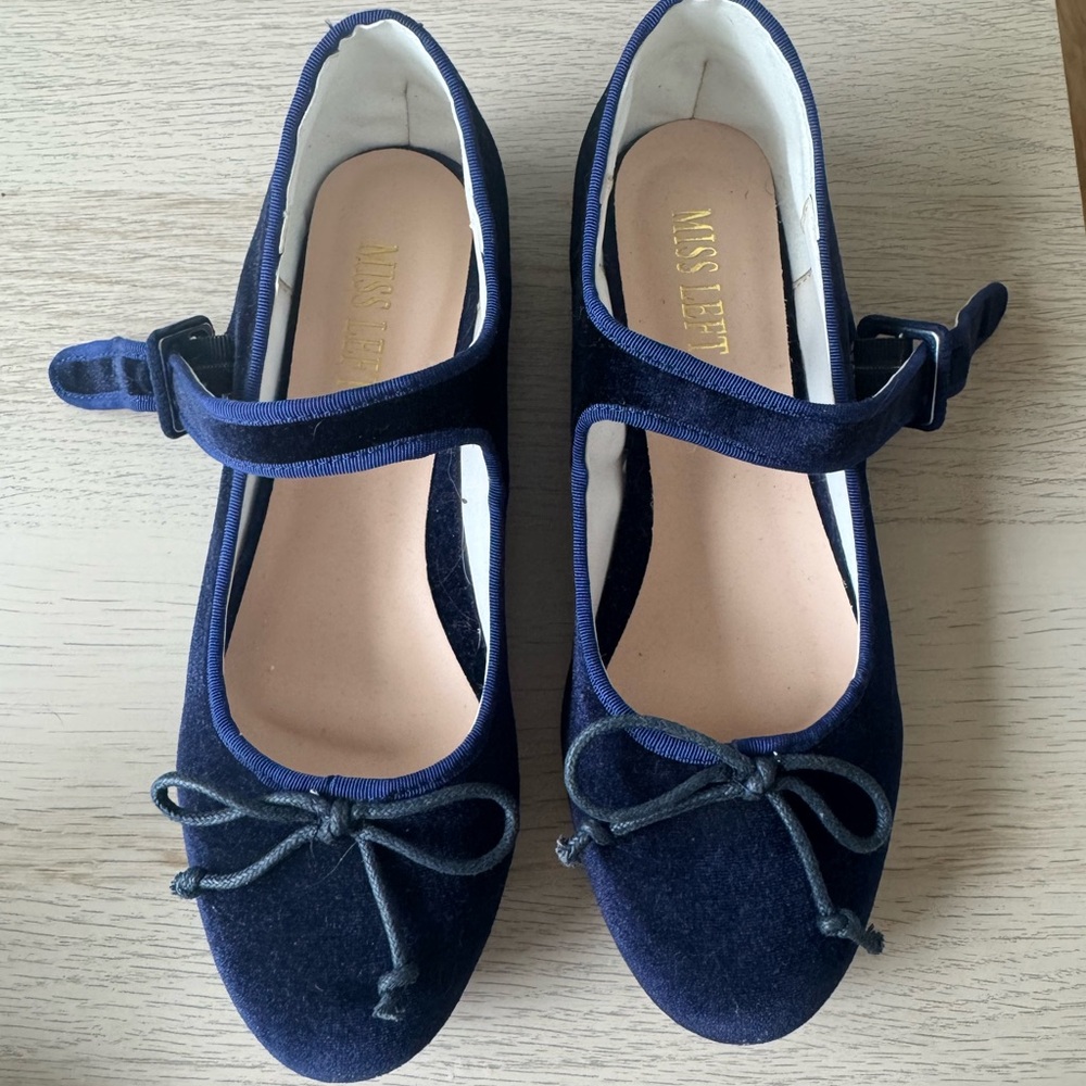 Navy Blue Mary Jane Flats with Bow